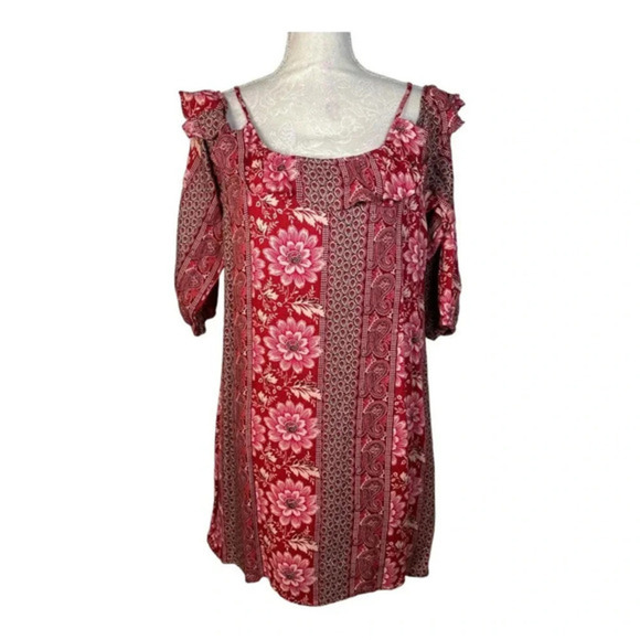 Hollister‎ Dresses Red Print Off-The-Shoulder Shift Dress - Picture 4 of 9